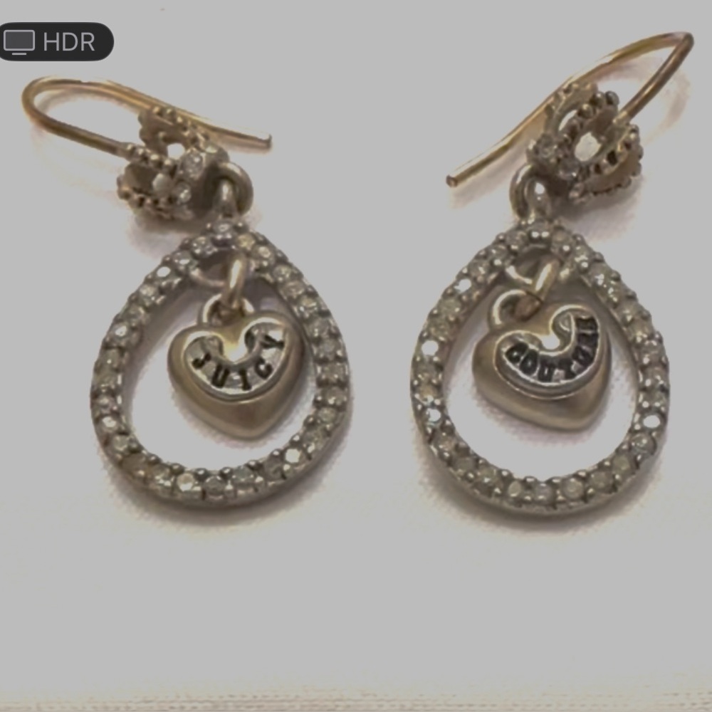 Juicy Couture Earrings! RARE Silver Crown, Teardrop, Heart brand inscription! - Picture 5 of 6